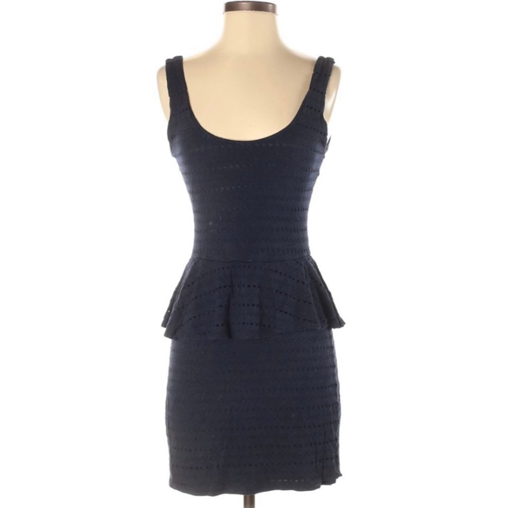 AQUA Navy Blue Eyelet Mini Dress